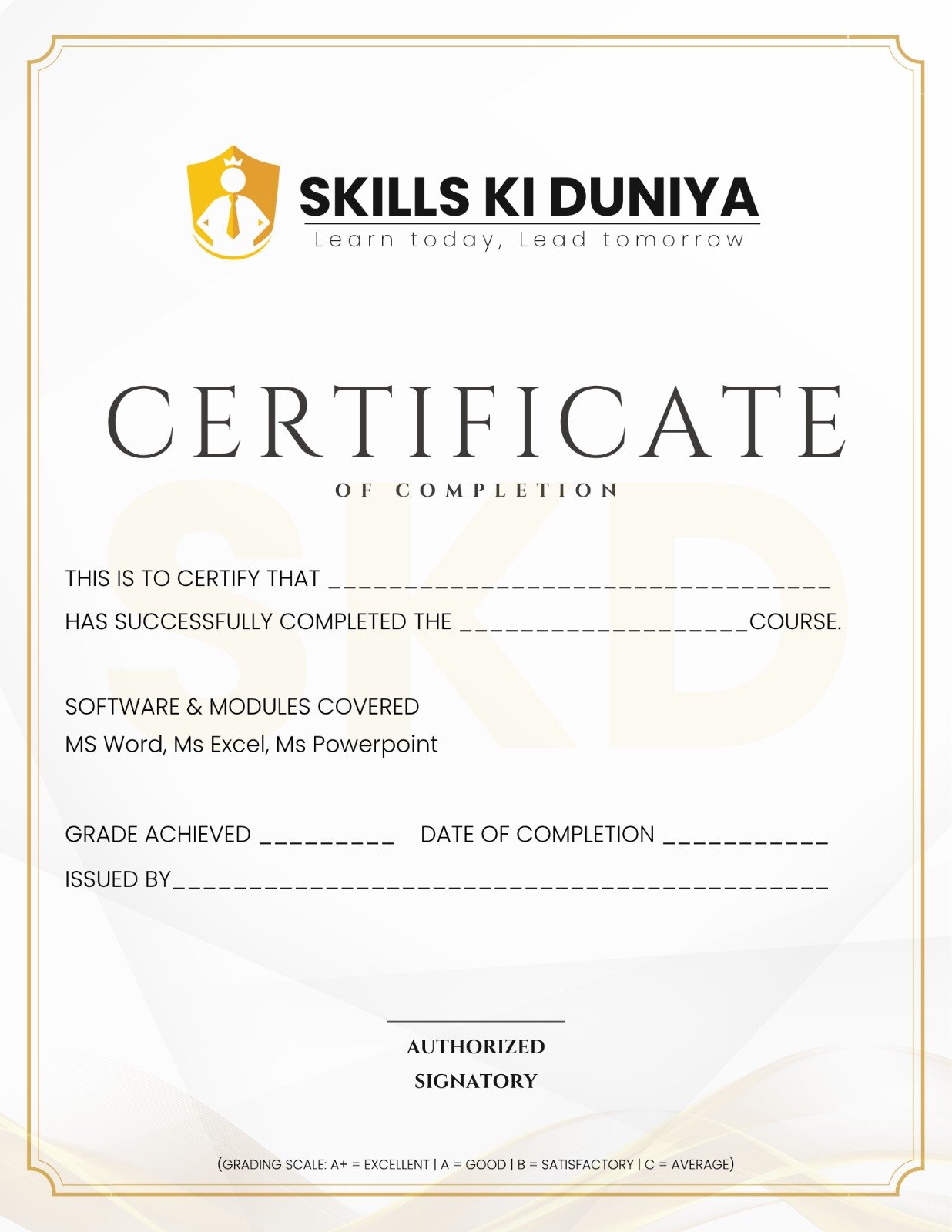 Skills Ki Duniya Official Certificate of Completion